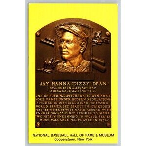 Postcard New York Cooperstown National Baseball HOF Jay Hanna Dizzy Dean c1970s